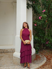 Vestido largo halter lazo liso vino