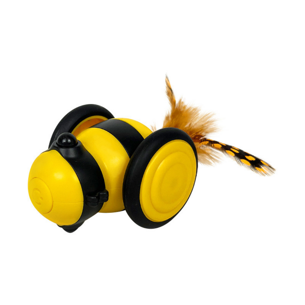 Juguete interactivo para gatos con forma de abeja y plumas