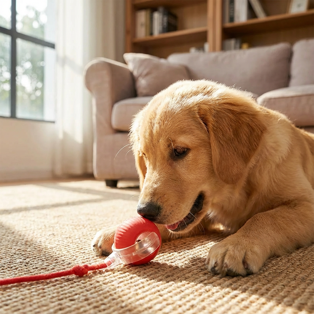 Pelota interactiva con cola para perros