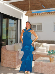 Vestido volantes multi tulle petróleo