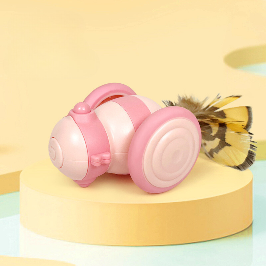 Juguete interactivo para gatos con forma de abeja y plumas