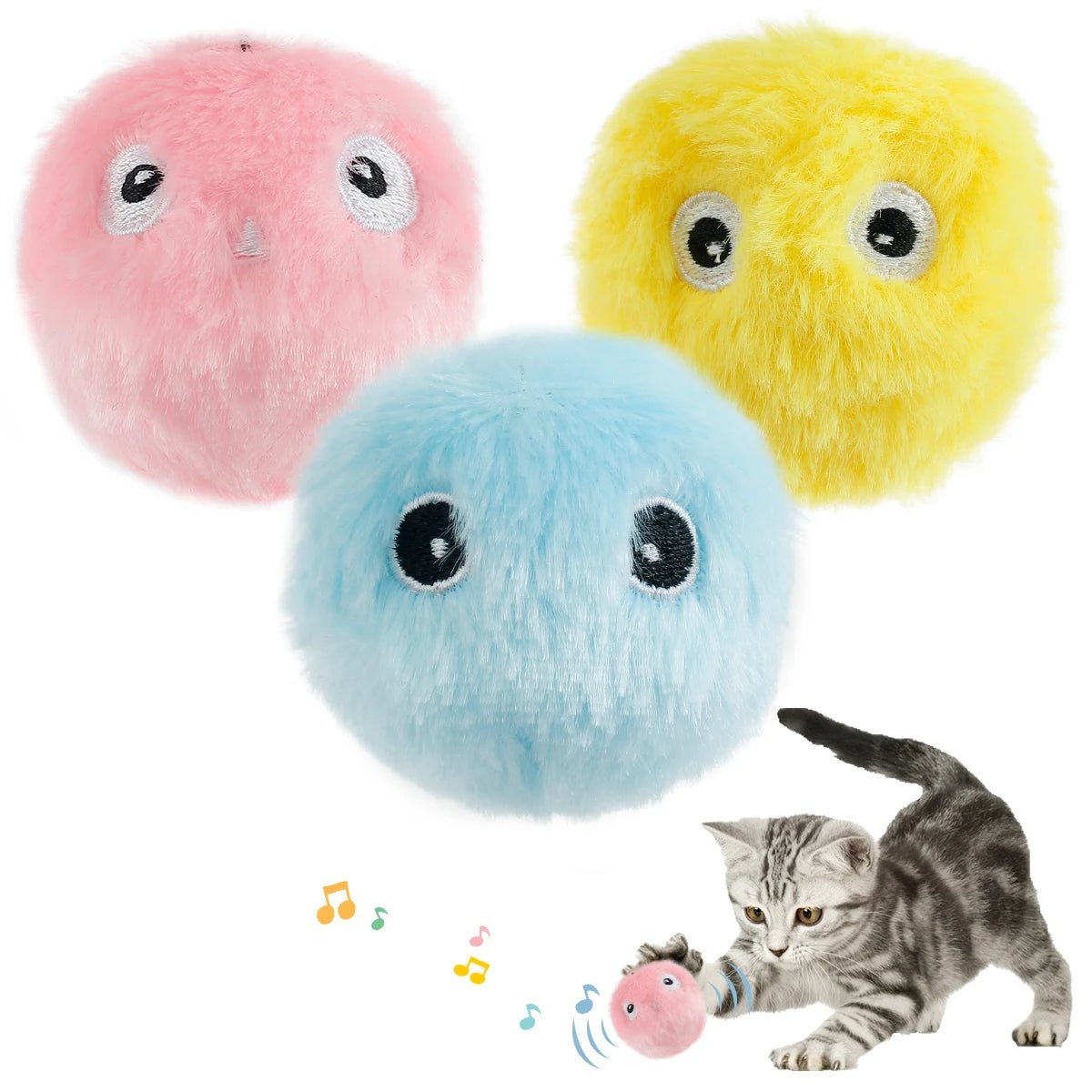 Pelotas de peluche interactivas para gatos con sonidos de animales