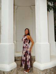 Vestido largo halter estampado beige