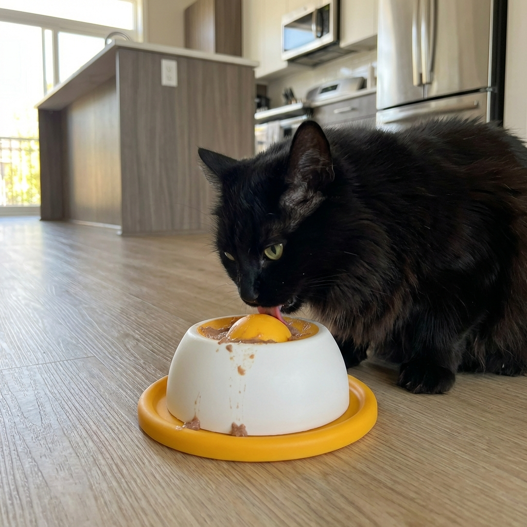 Plato interactivo para golosinas y juguetes: comedero lento para gatos