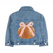 Sweet Wink Coquette Pumpkin Sequin Patch Denim Jacket