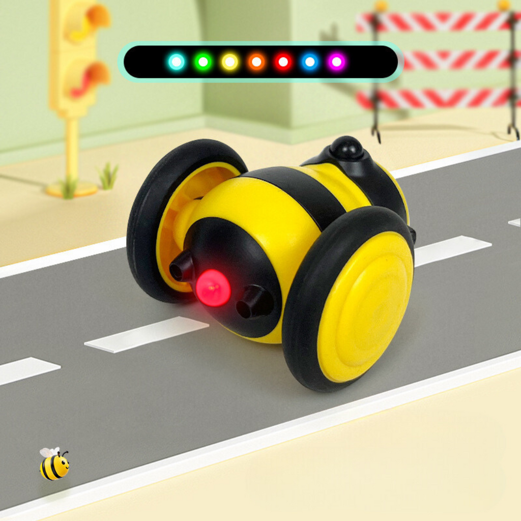 Juguete interactivo para gatos con forma de abeja y plumas