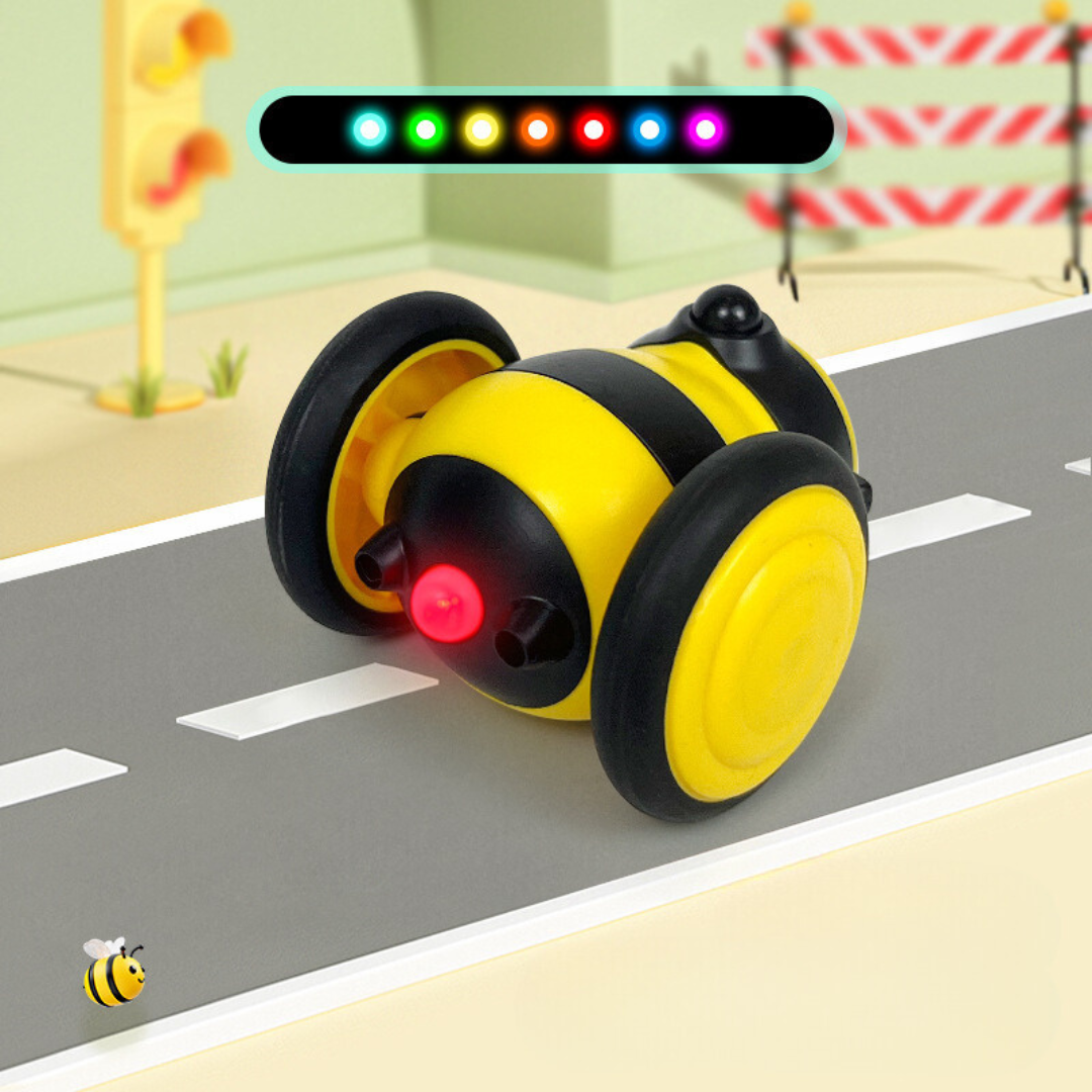 Juguete interactivo para gatos con forma de abeja y plumas