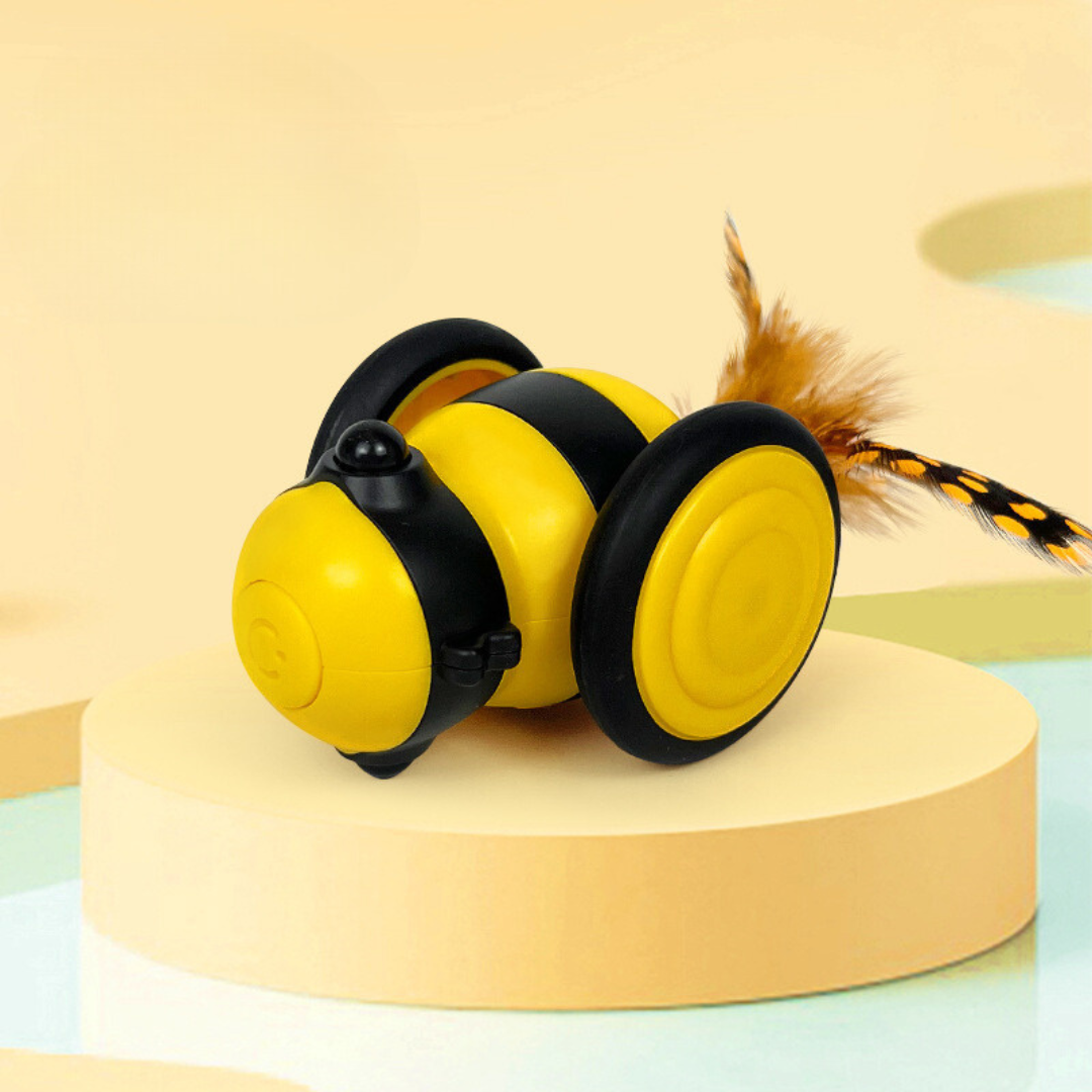 Juguete interactivo para gatos con forma de abeja y plumas