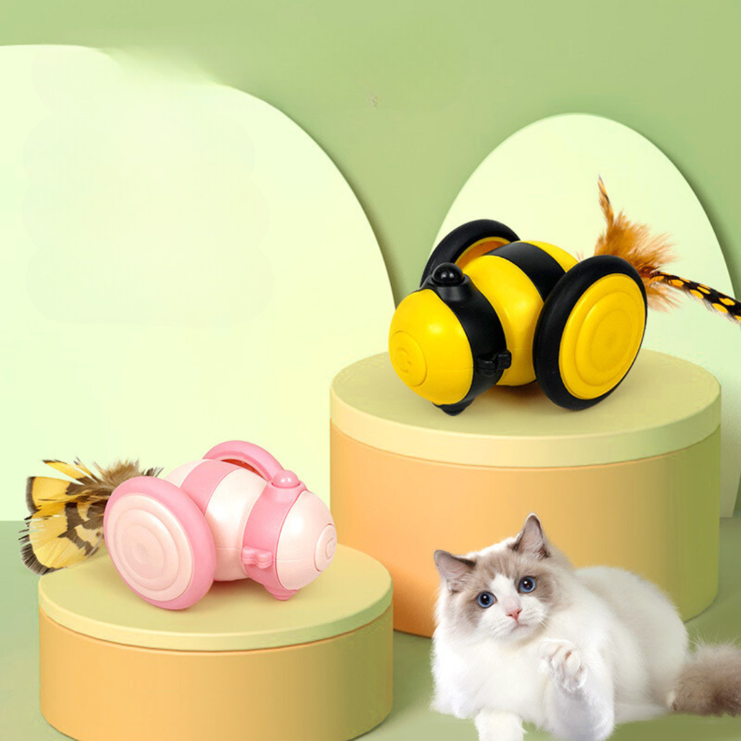 Juguete interactivo para gatos con forma de abeja y plumas