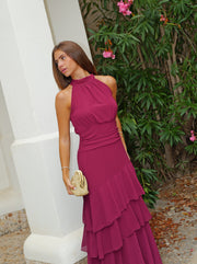 Vestido largo halter lazo liso vino