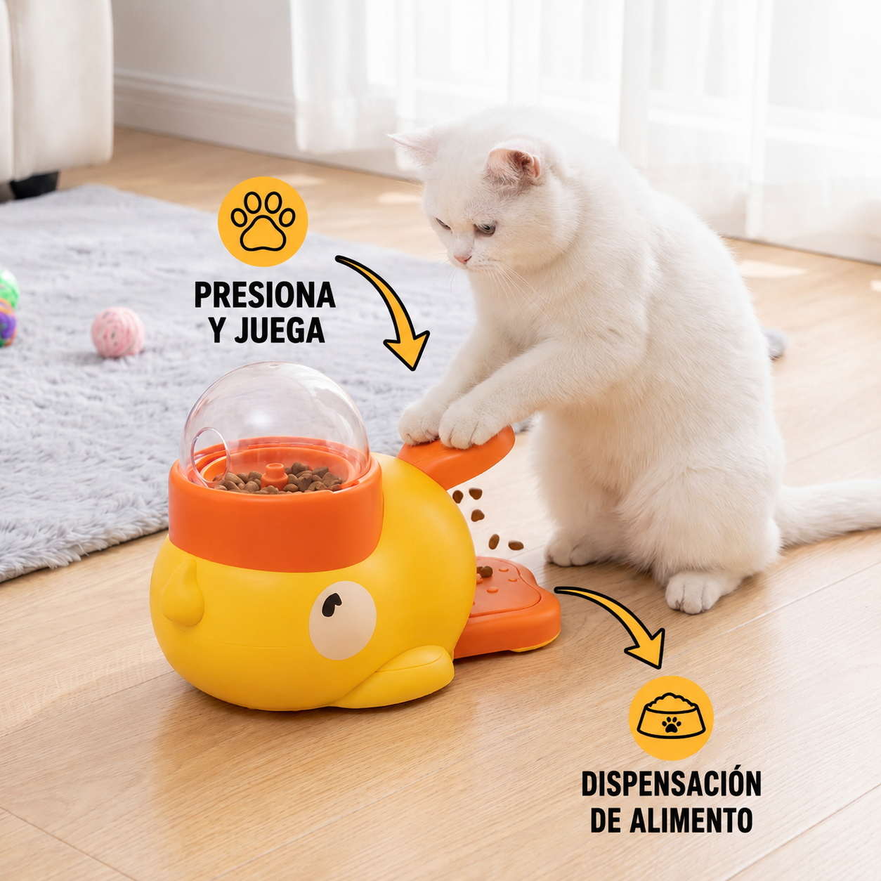 Juguete interactivo y comedero para gatos