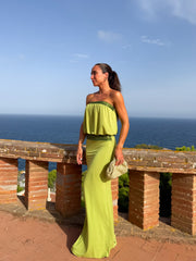 PREVENTA - Vestido largo palabra glitter oliva