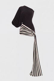 Fsiopa Asymmetric Stripe Mini Dress - Black