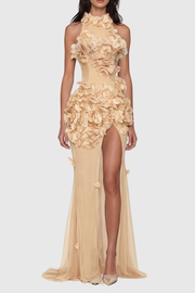 Garesa Floral Appliqué Sleeveless Maxi Dress - Beige