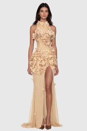 Garesa Floral Appliqué Sleeveless Maxi Dress - Beige