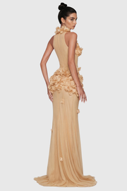 Garesa Floral Appliqué Sleeveless Maxi Dress - Beige