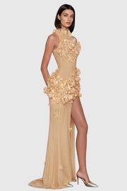 Garesa Floral Appliqué Sleeveless Maxi Dress - Beige