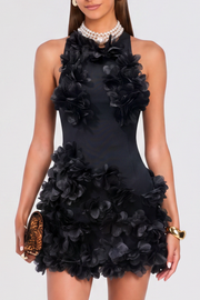 Garesa Floral Appliqué Sleeveless Mini Dress - Black