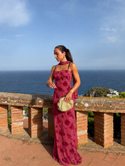 PREVENTA - Vestido georgette estampado burdeos