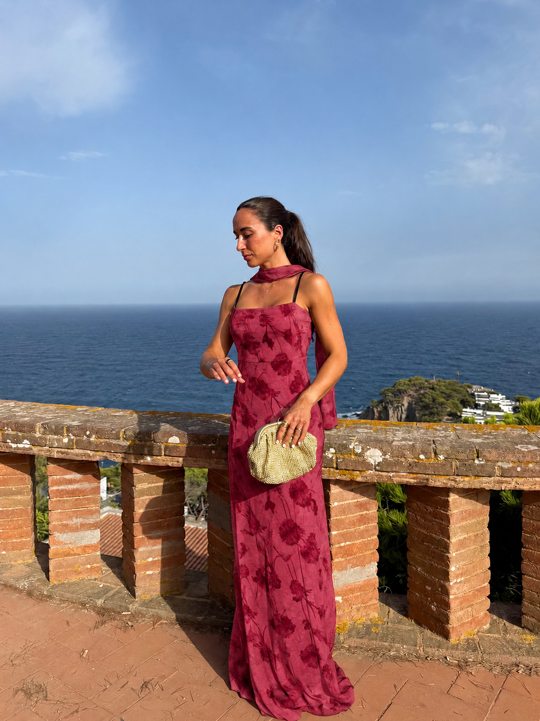 PREVENTA - Vestido georgette estampado burdeos