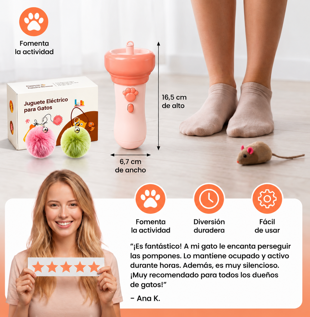 Lanzador interactivo de pompones «Tod» para gatos