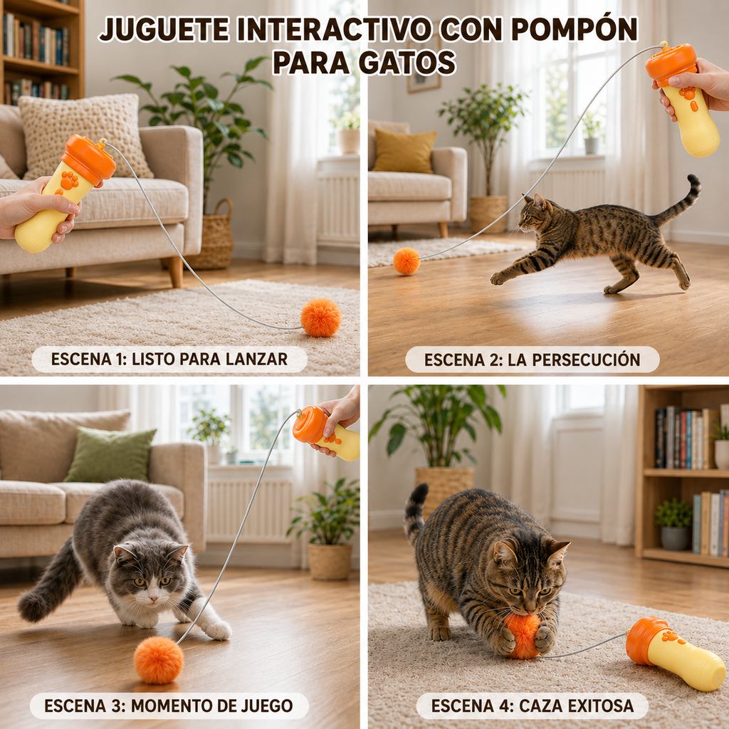 Lanzador interactivo de pompones «Tod» para gatos