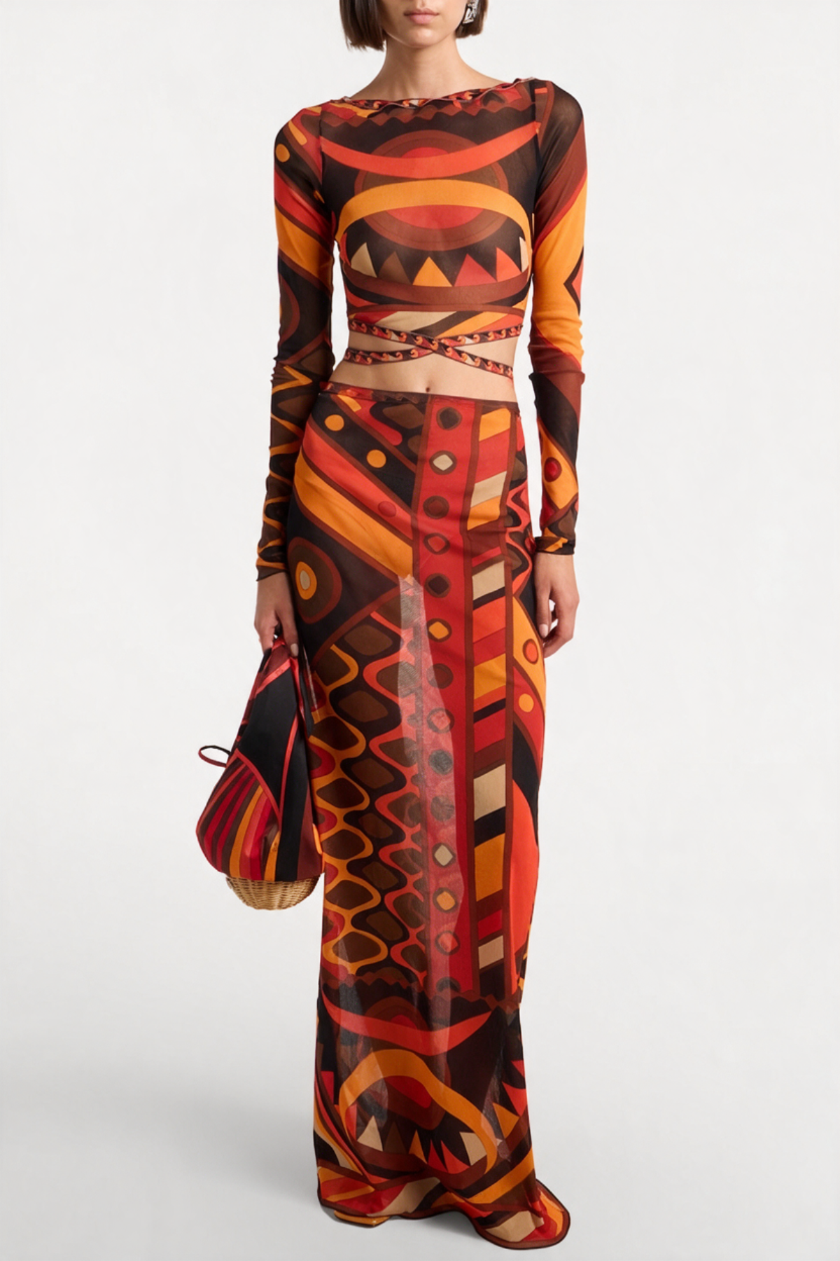 Kahisa Print Mesh Top & Maxi Skirt Set