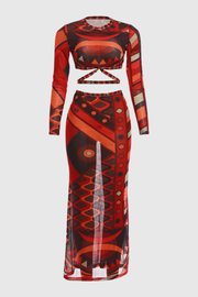 Kahisa Print Mesh Top & Maxi Skirt Set