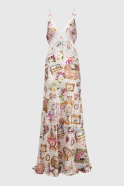 Kretsa Lace Print Silk Maxi Dress