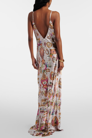 Kretsa Lace Print Silk Maxi Dress