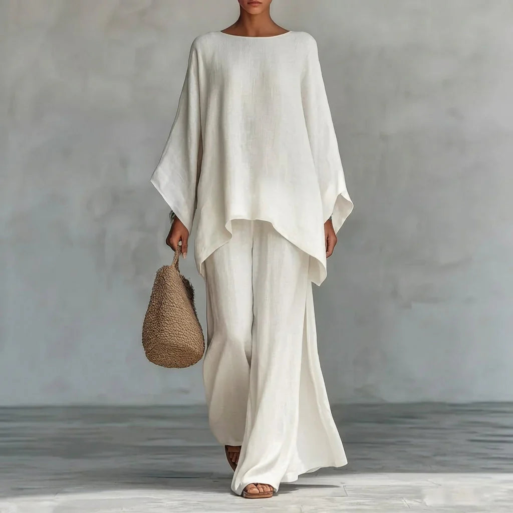 Cristine | Two-piece suit with long sleeves and wide-leg pants