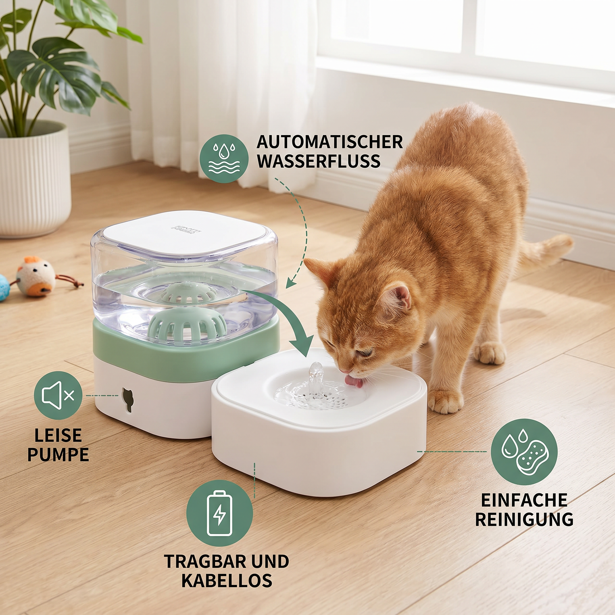 Automatischer tragbarer Wasserspender für Katzen