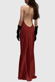 Mskita Halter Backless Bow Maxi Dress - Red