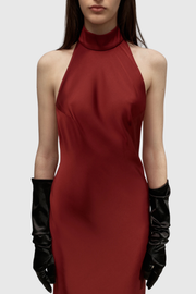 Mskita Halter Backless Bow Maxi Dress - Red