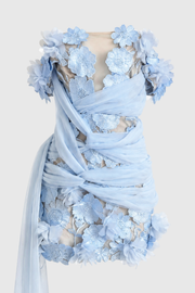 Mzkia Off Shoulder Floral Appliqué  Mini Dress