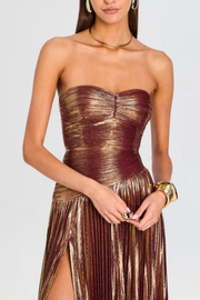 Nskhaz Strapless Metallic Pleated Maxi Dress