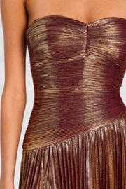 Nskhaz Strapless Metallic Pleated Maxi Dress