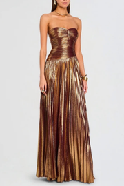 Nskhaz Strapless Metallic Pleated Maxi Dress