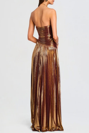 Nskhaz Strapless Metallic Pleated Maxi Dress