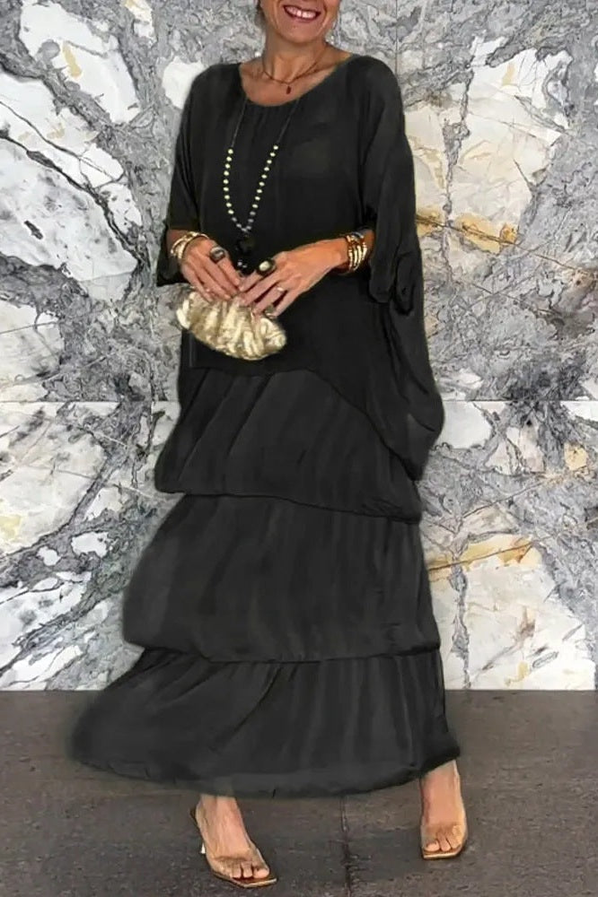 NOREVA™ | Vestido Largo Capas Boho Negro