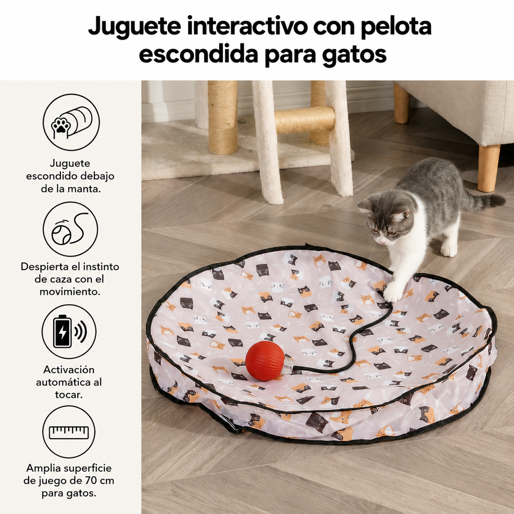 Juego interactivo de escondite con una pelota para gatos