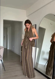 Sonia | Striped linen halter set with high-waisted pants