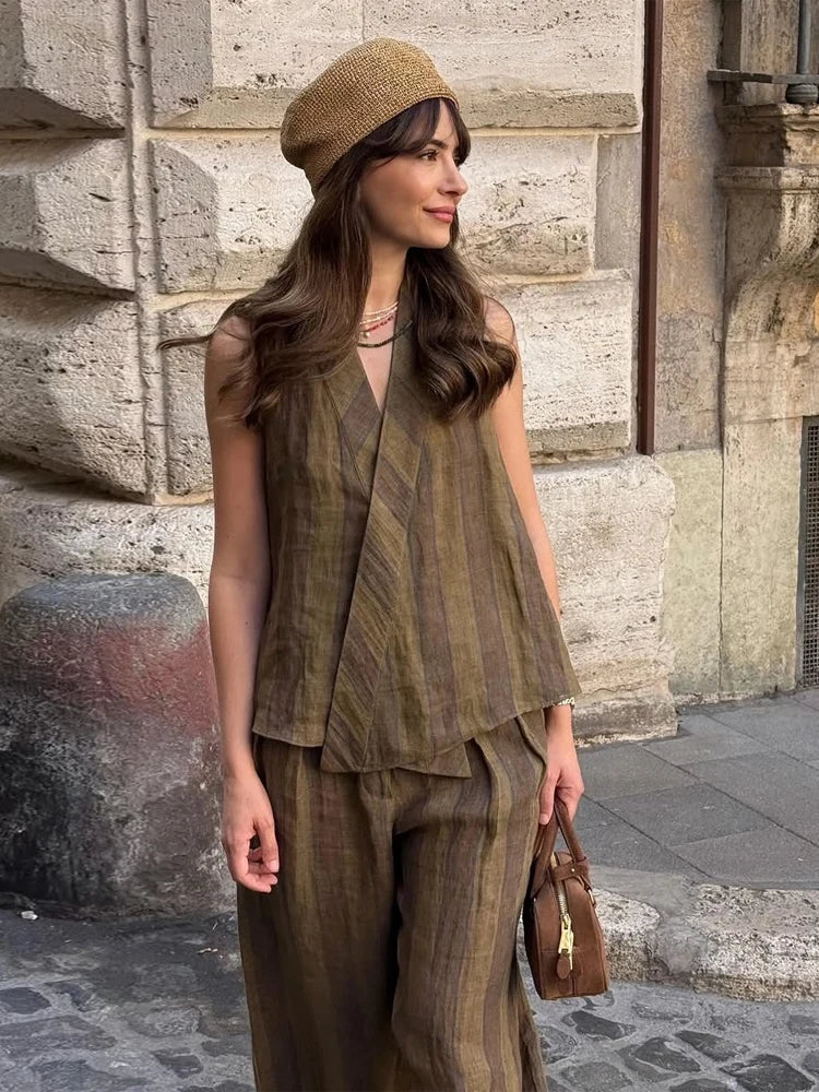 Sonia | Striped linen halter set with high-waisted pants