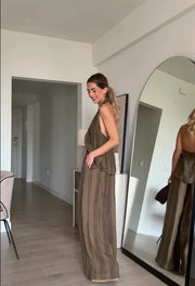 Sonia | Striped linen halter set with high-waisted pants