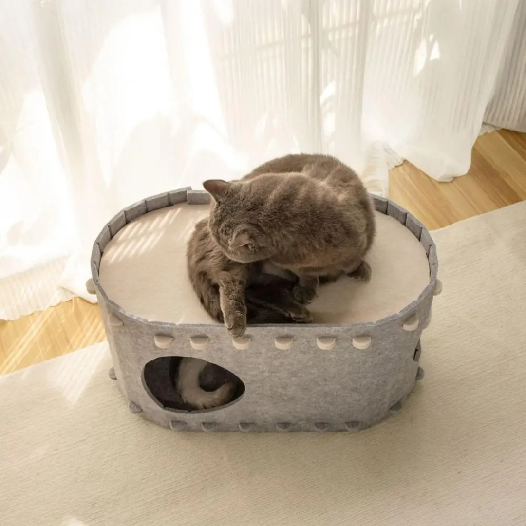 Acogedora casita para gatos de fieltro