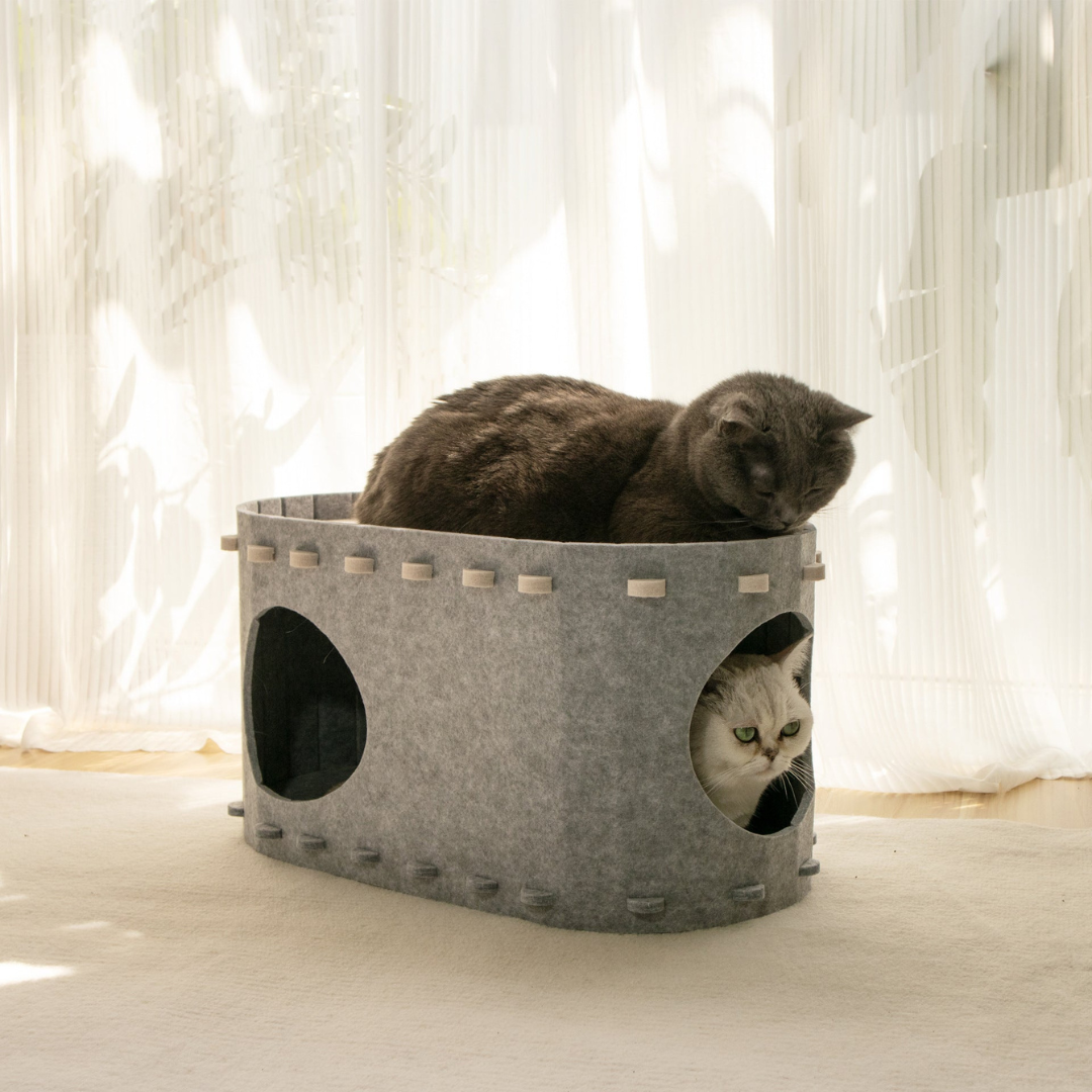 Acogedora casita para gatos de fieltro
