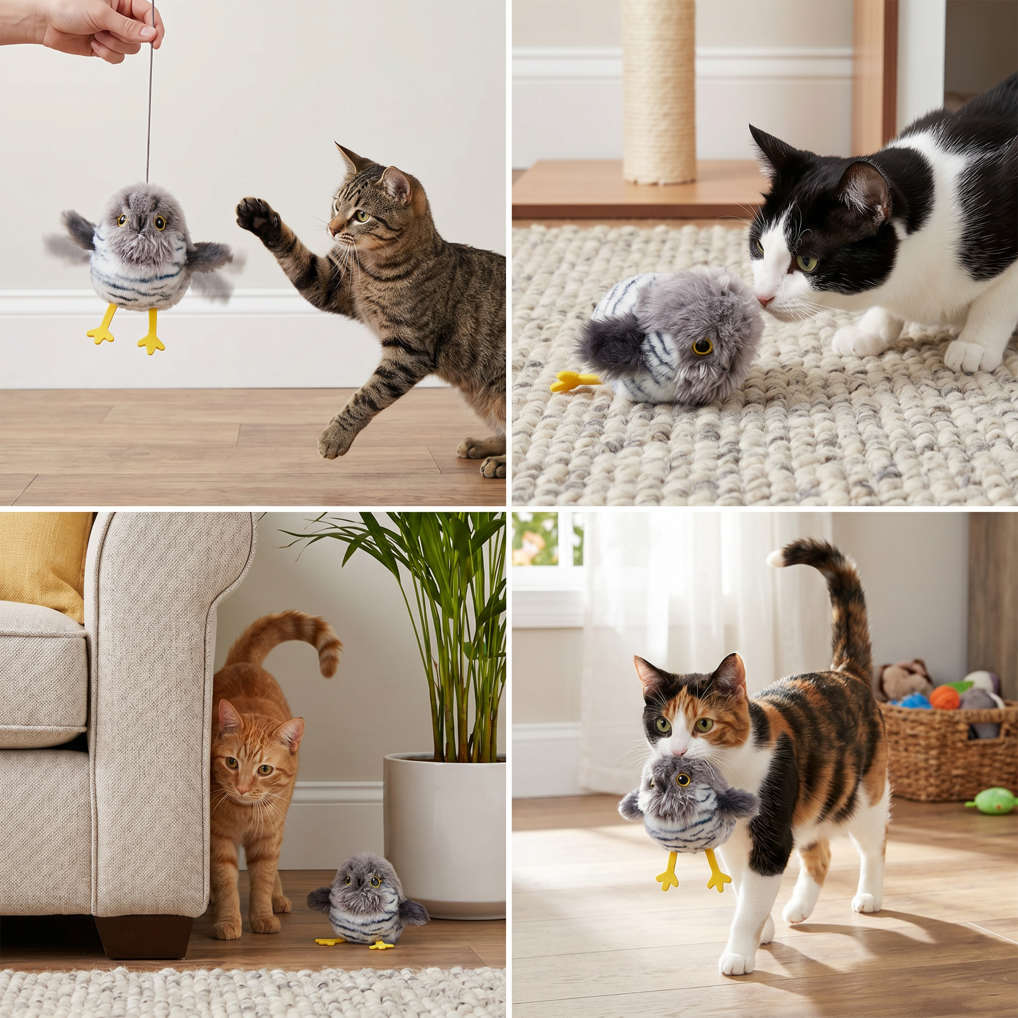 Juguete para gatos con pájaros que aletean y gorjean