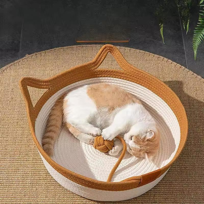 Cama para gatos de cuerda de algodón tejida a mano