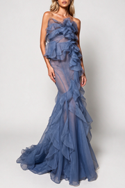 Zsklca Strapless Ruffle Maxi Dress
