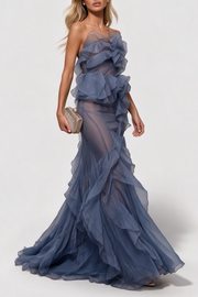 Zsklca Strapless Ruffle Maxi Dress